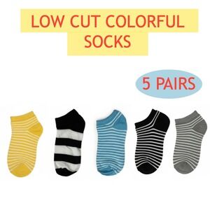 Fashion Seamless Heel Colorful Low Cut Socks 5pc Pack Casual‎ High Quality OS